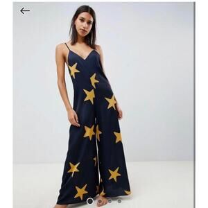 ASOS Black & Gold Star Wide Leg Low Back Jumpsuit